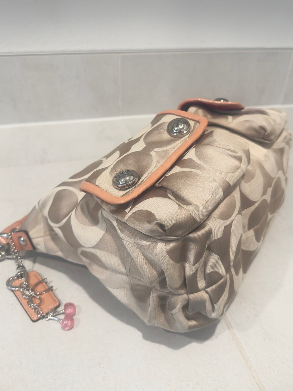 🧡 Coach Poppy Signature C Monogram Beige Hobo Hippie Crossbody/ Shoulder Bag - Picture 7 of 16